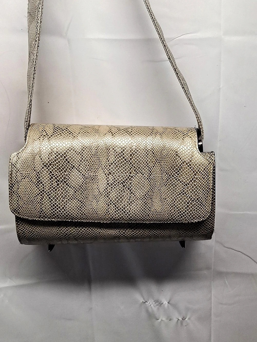Champagne Gold Snakeskin-Print Box Shoulder Bag